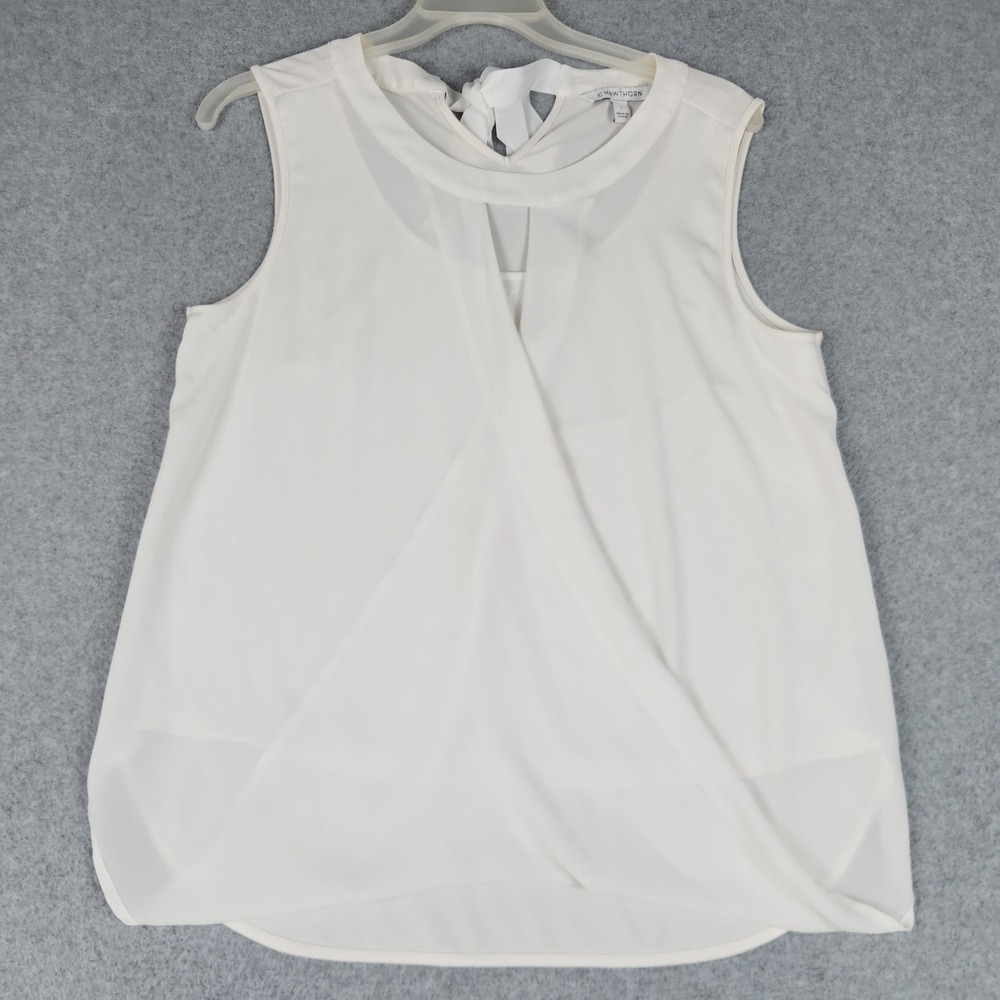 41 Hawthorn Blouse Top Womens Large White Sleeveless Keyhole Wrap Front Back Tie